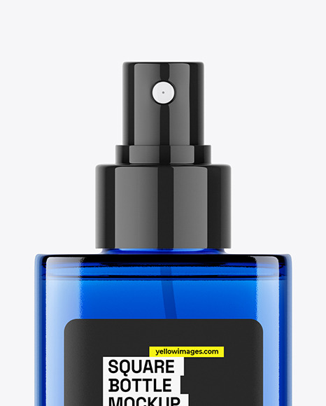 Blue Square Cosmetic Spray Bottle Mockup