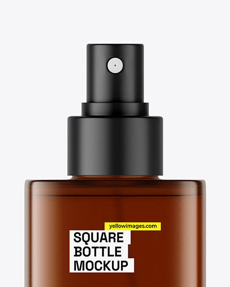 Amber Frosted Square Spray Bottle Mockup