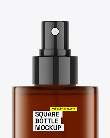 Amber Frosted Square Spray Bottle Mockup