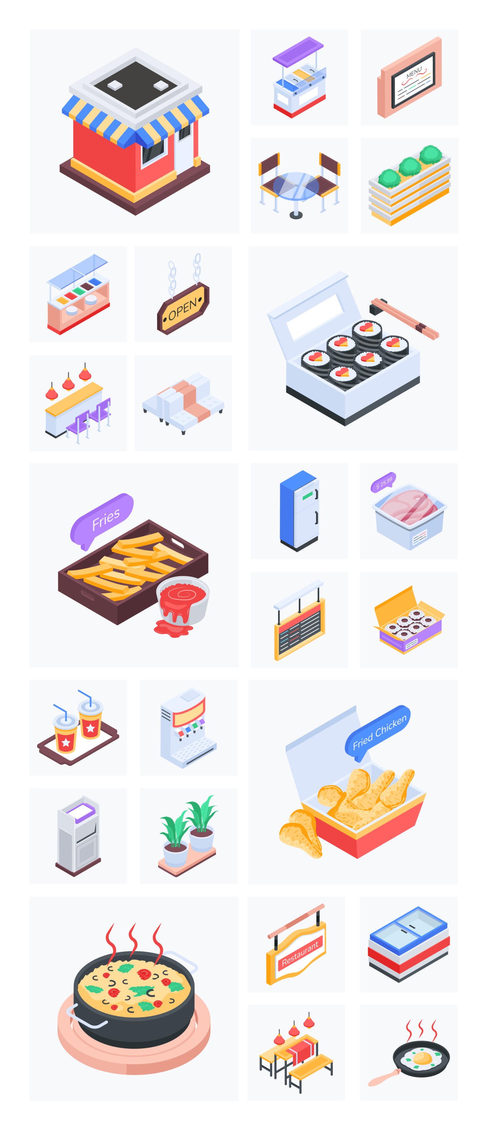 Isometric Restaurant Icon Set Isometric Restaurant Icon Set