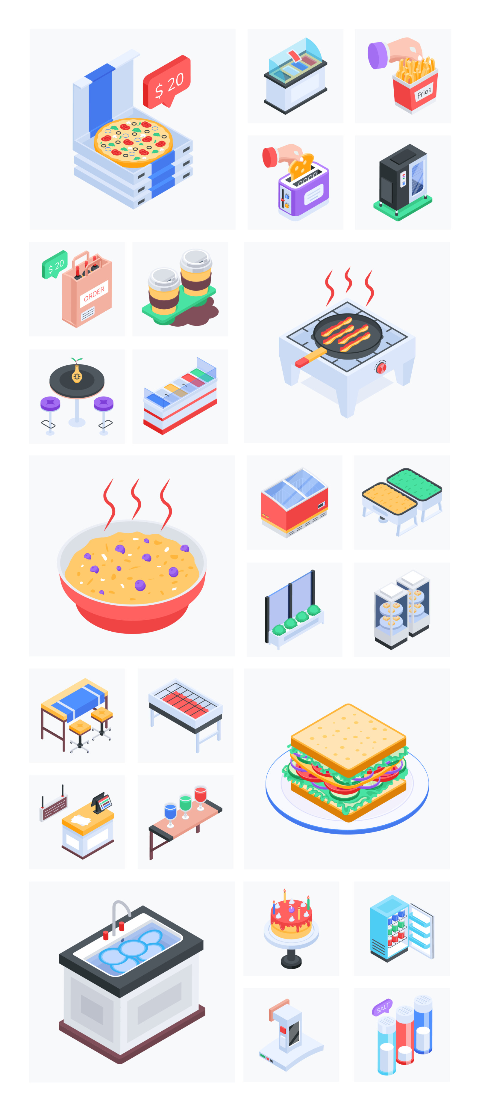 Isometric Restaurant Icon Set Isometric Restaurant Icon Set