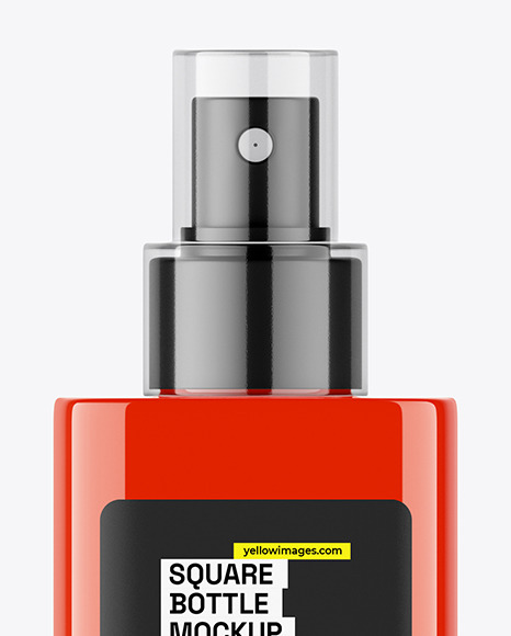 Square Glossy Cosmetic Spray Bottle Mockup