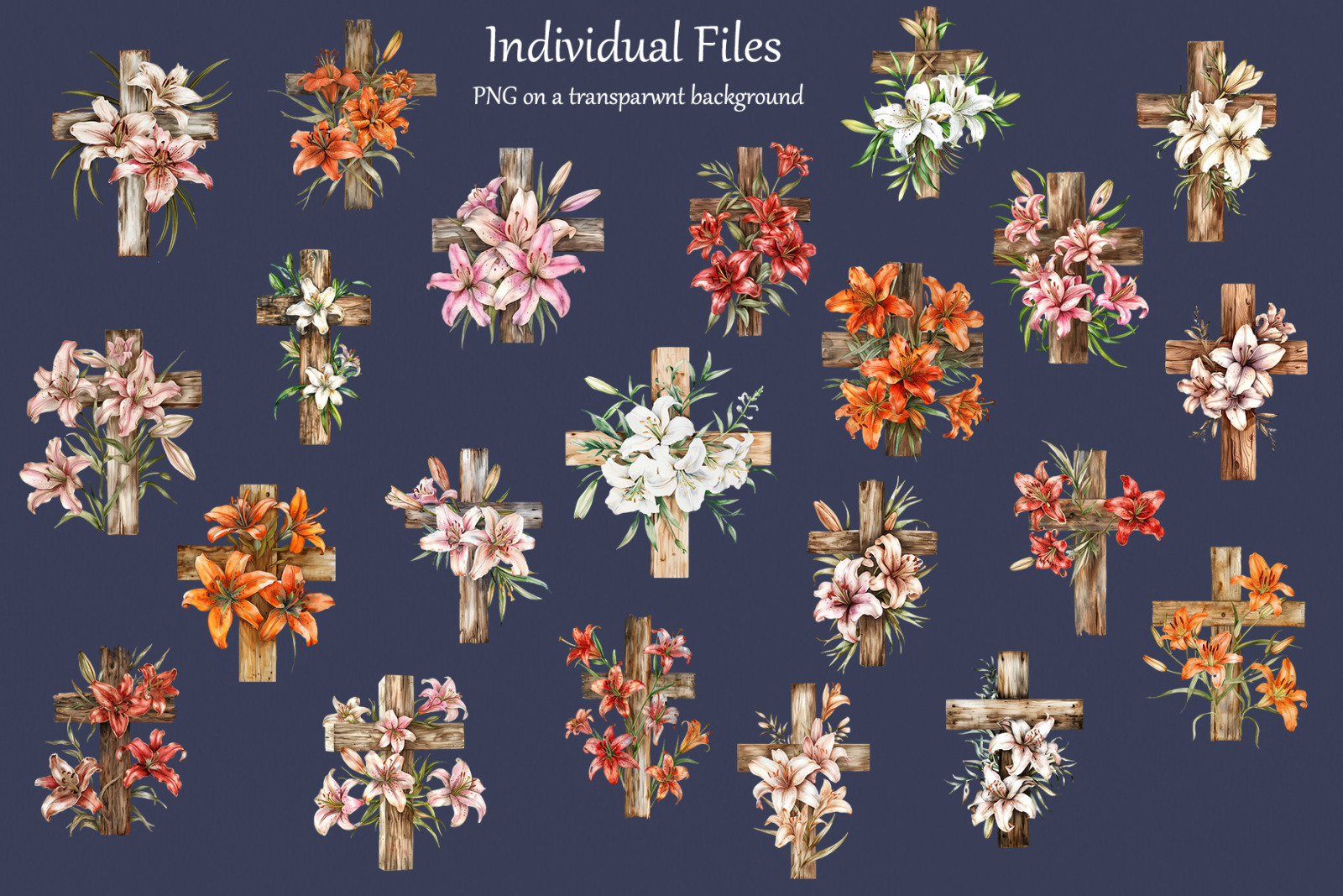 Lily Floral Crosses Watercolor Clipart