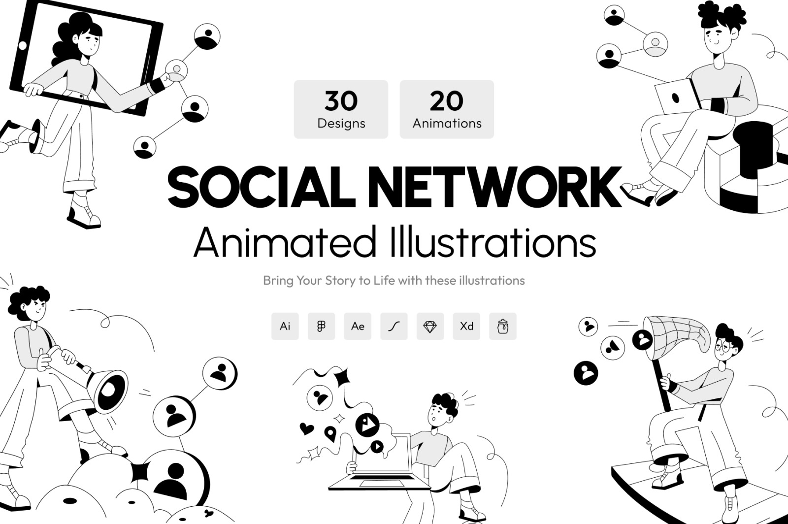 Social Network Illustration Set On Yellow Images Creative Store - 131640