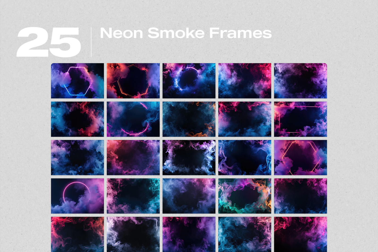 25 Neon Smoke Frames Effect Photo Overlays