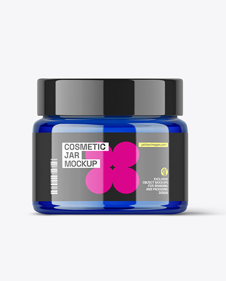 Blue Glass Cosmetic Jar Mockup