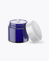 Opened Blue Cosmetic Jar Mockup (High-Angle Shot)