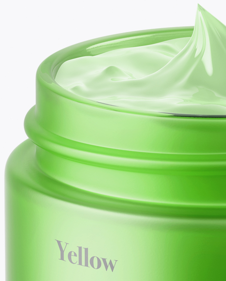 Opened Green Frosted Cream Jar Mockup (High-Angle Shot)