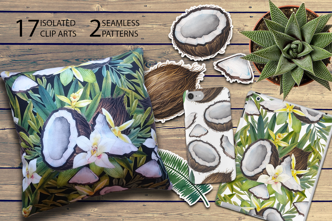 Watercolor and graphic coconut Watercolor and graphic coconut