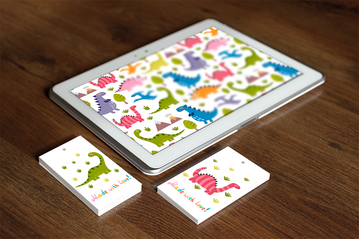 Cute Dinos: seamless pattern & cute labels Cute Dinos: seamless pattern & cute labels