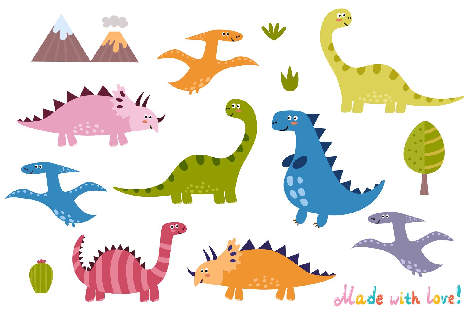 Cute Dinos: seamless pattern &amp; cute labels