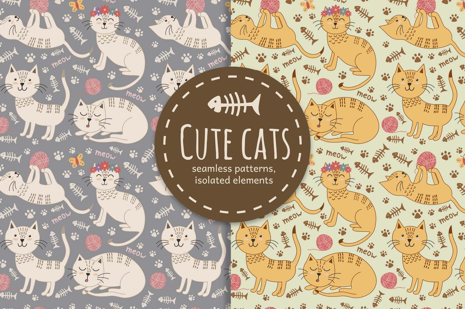 Cute cats seamless patterns