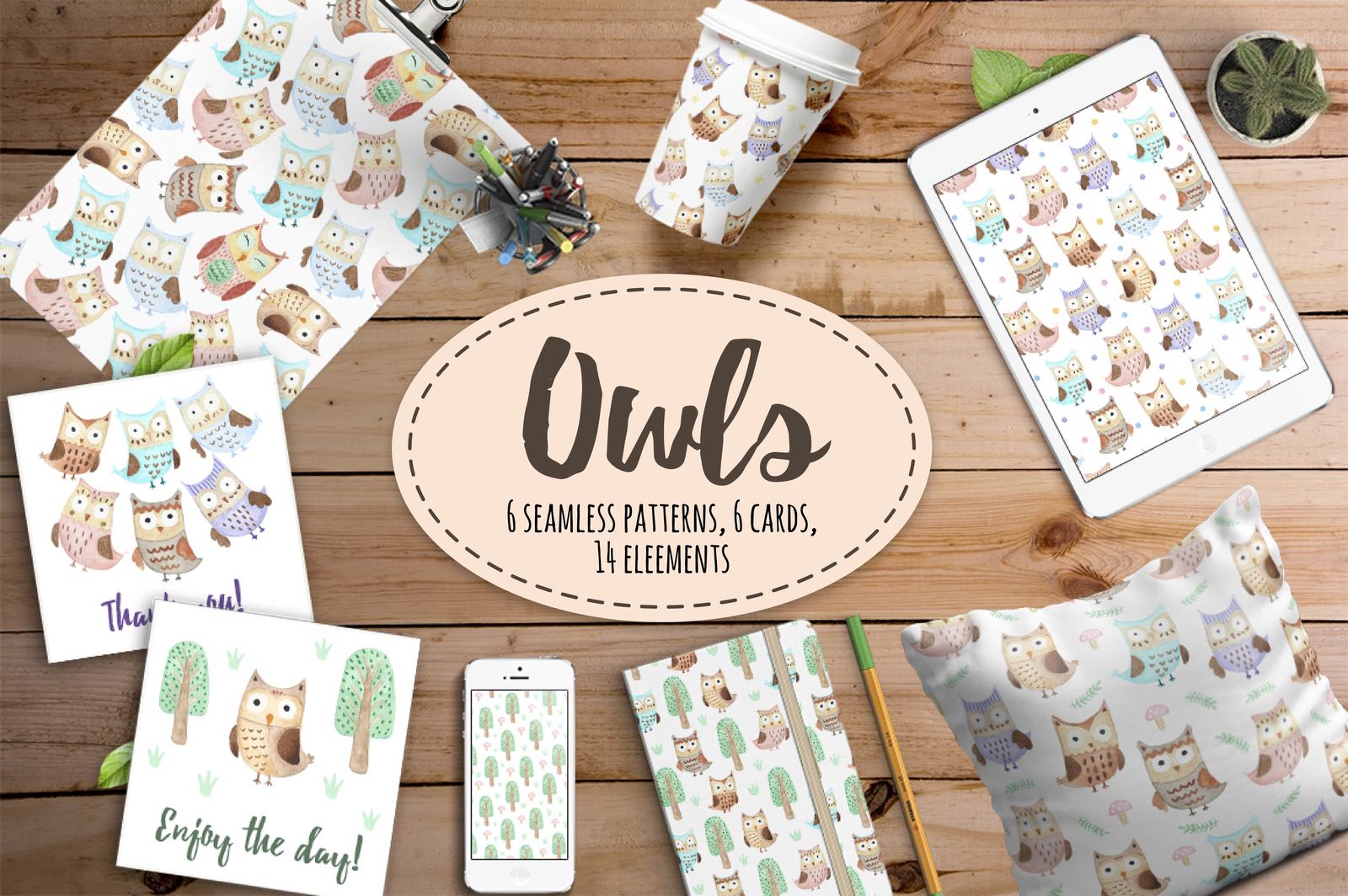 Watercolor Owls: patterns & cards Watercolor Owls: patterns & cards