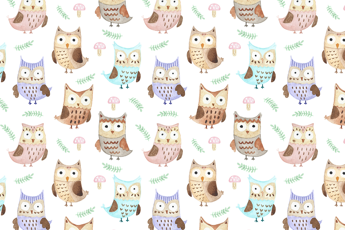 Watercolor Owls: patterns &amp; cards