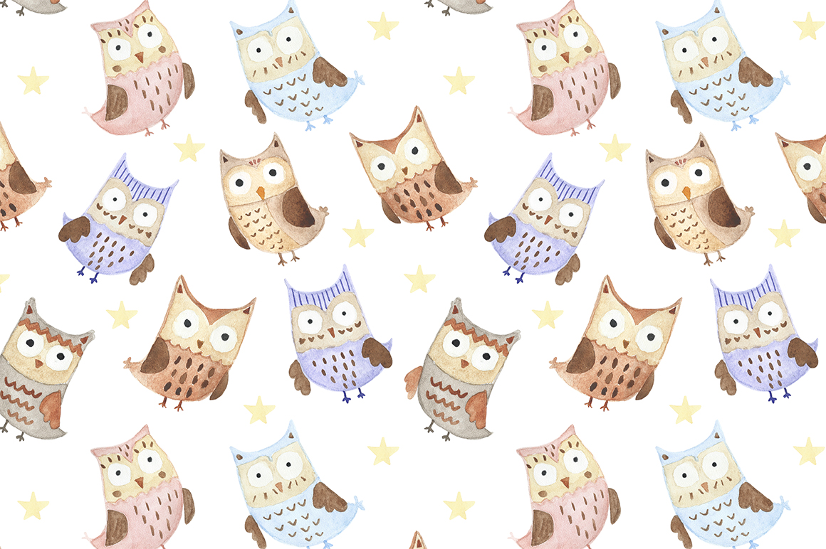 Watercolor Owls: patterns &amp; cards