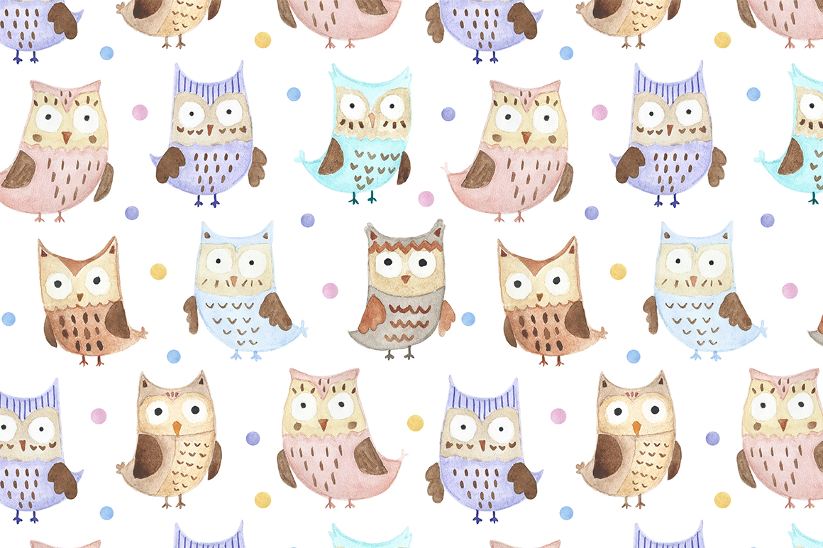 Watercolor Owls: patterns &amp; cards