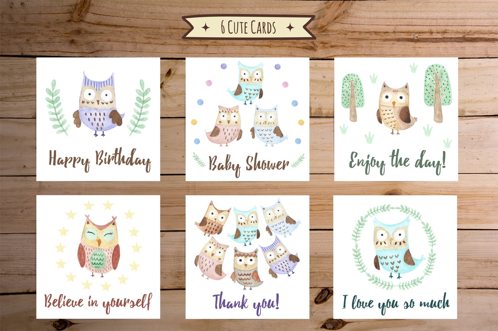 Watercolor Owls: patterns &amp; cards