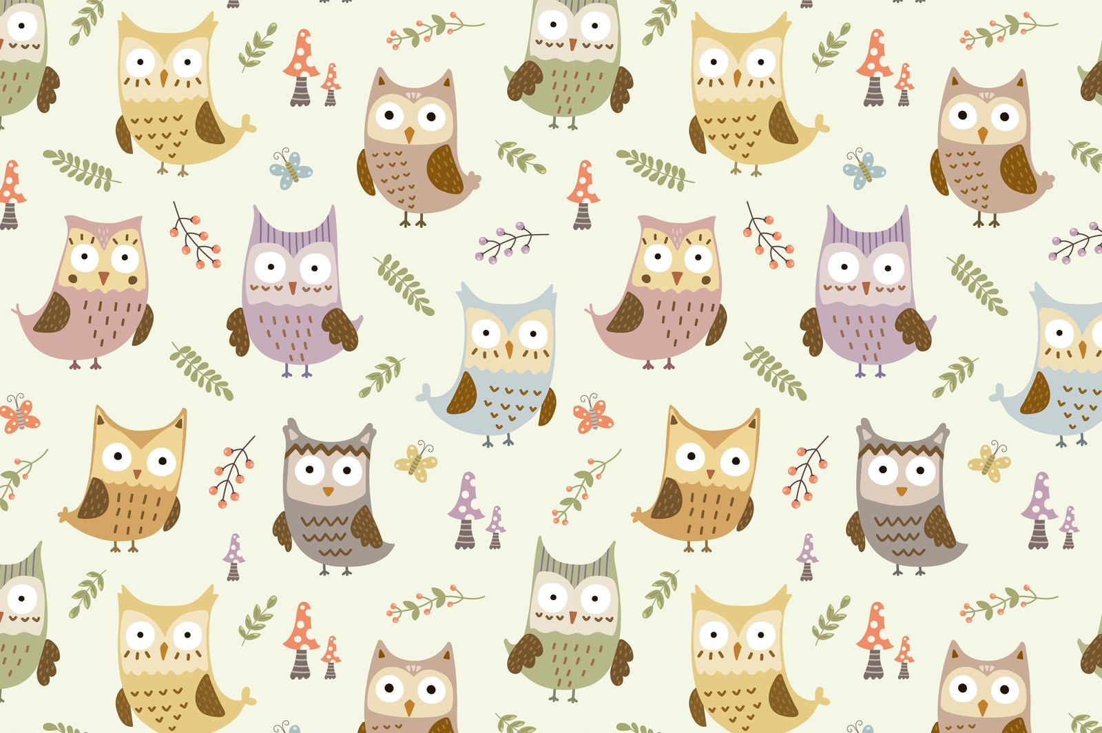 Funny Owls: 4 seamless patterns