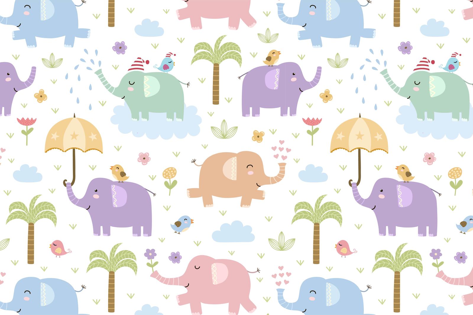 Elephants: seamless patterns &amp; clipart