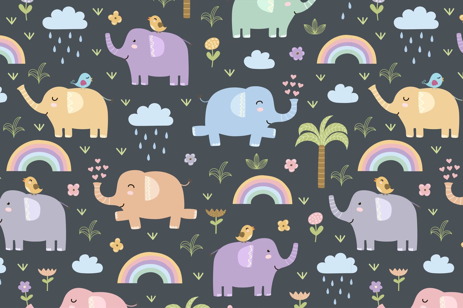 Elephants: seamless patterns &amp; clipart