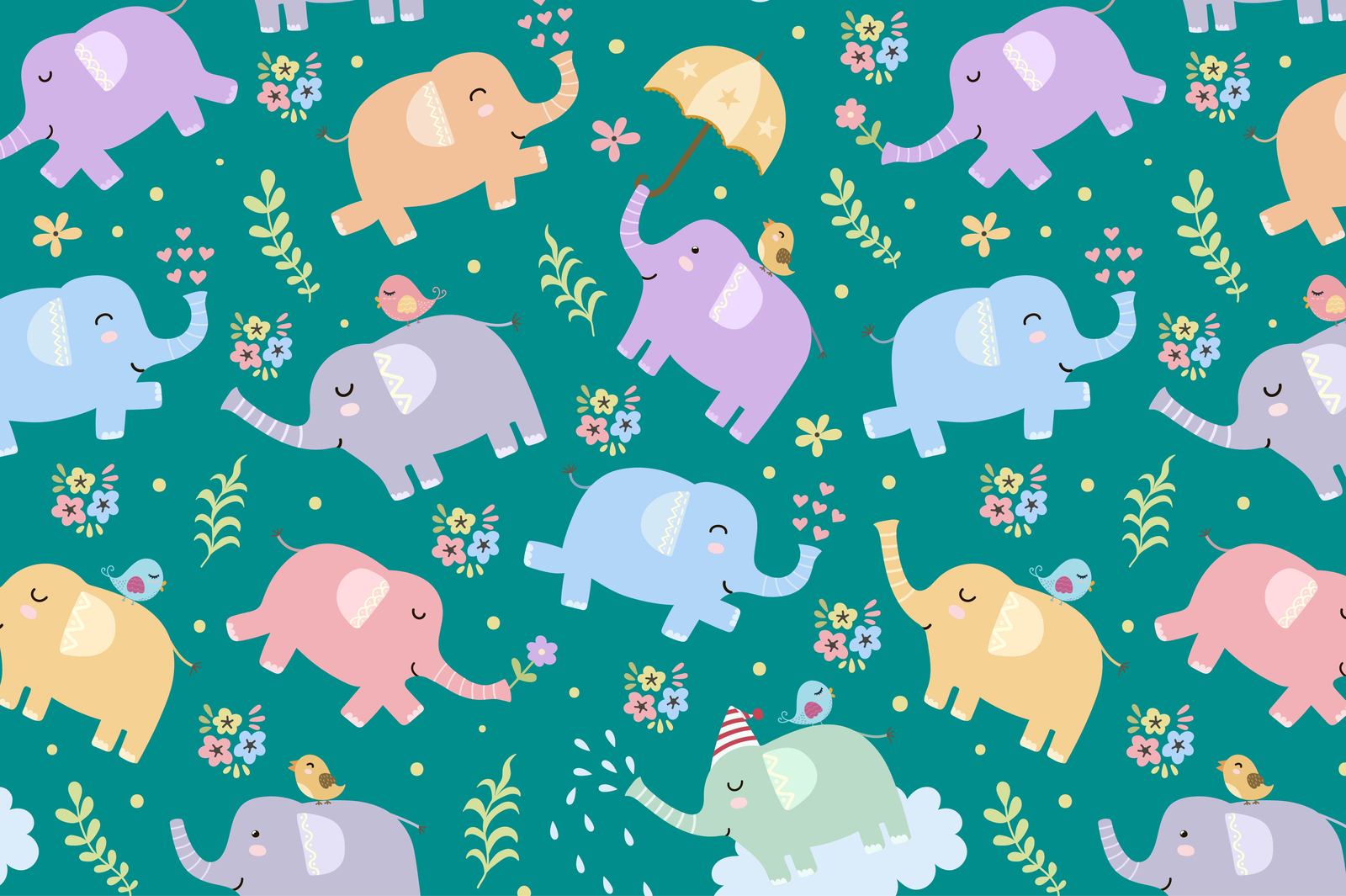 Elephants: seamless patterns &amp; clipart