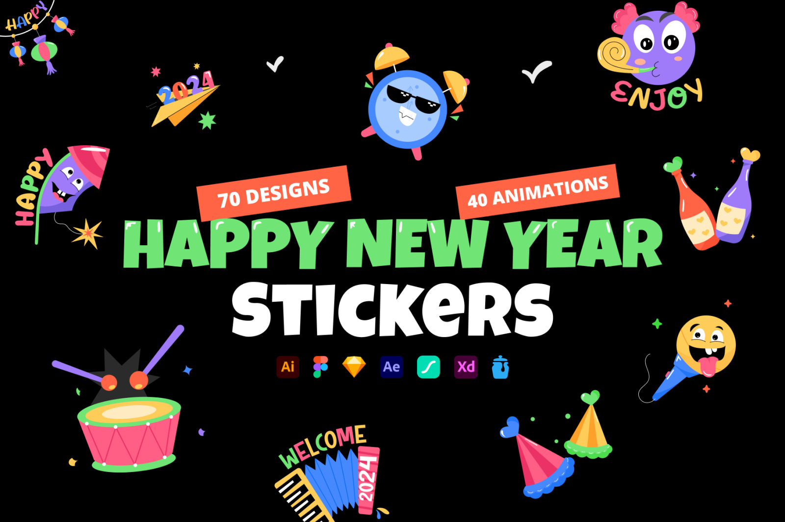 Happy New Year Stickers