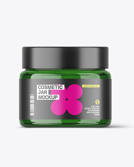 Green Glass Cosmetic Jar Mockup