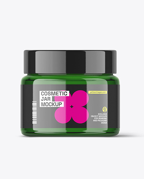 Green Glass Cosmetic Jar Mockup