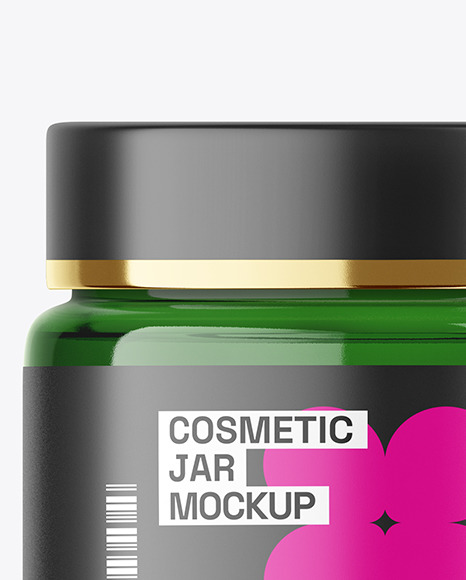 Green Glass Cosmetic Jar Mockup