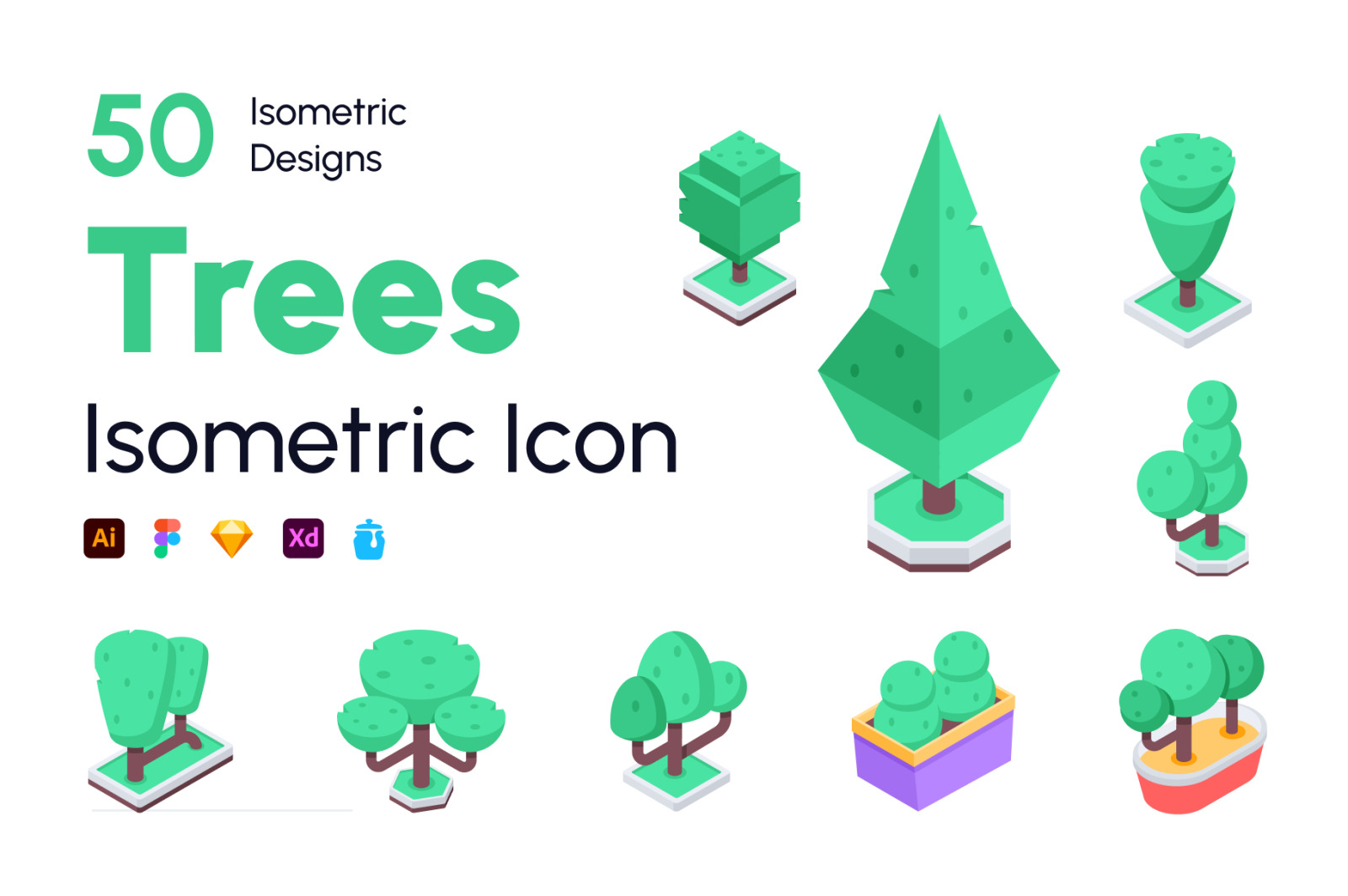 Trees Isometric Icons Trees Isometric Icons