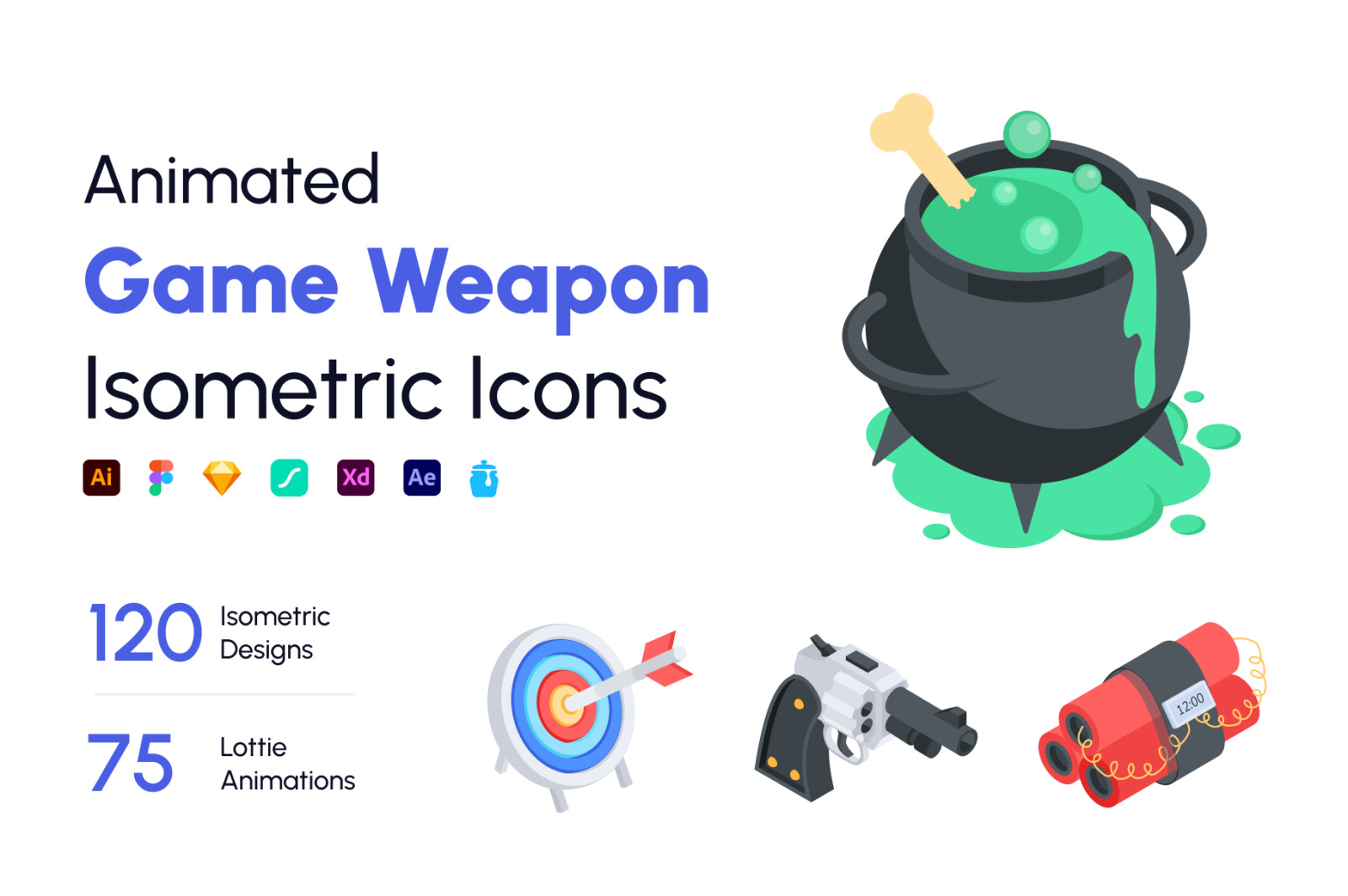 Game Weapon Isometric Icon Set