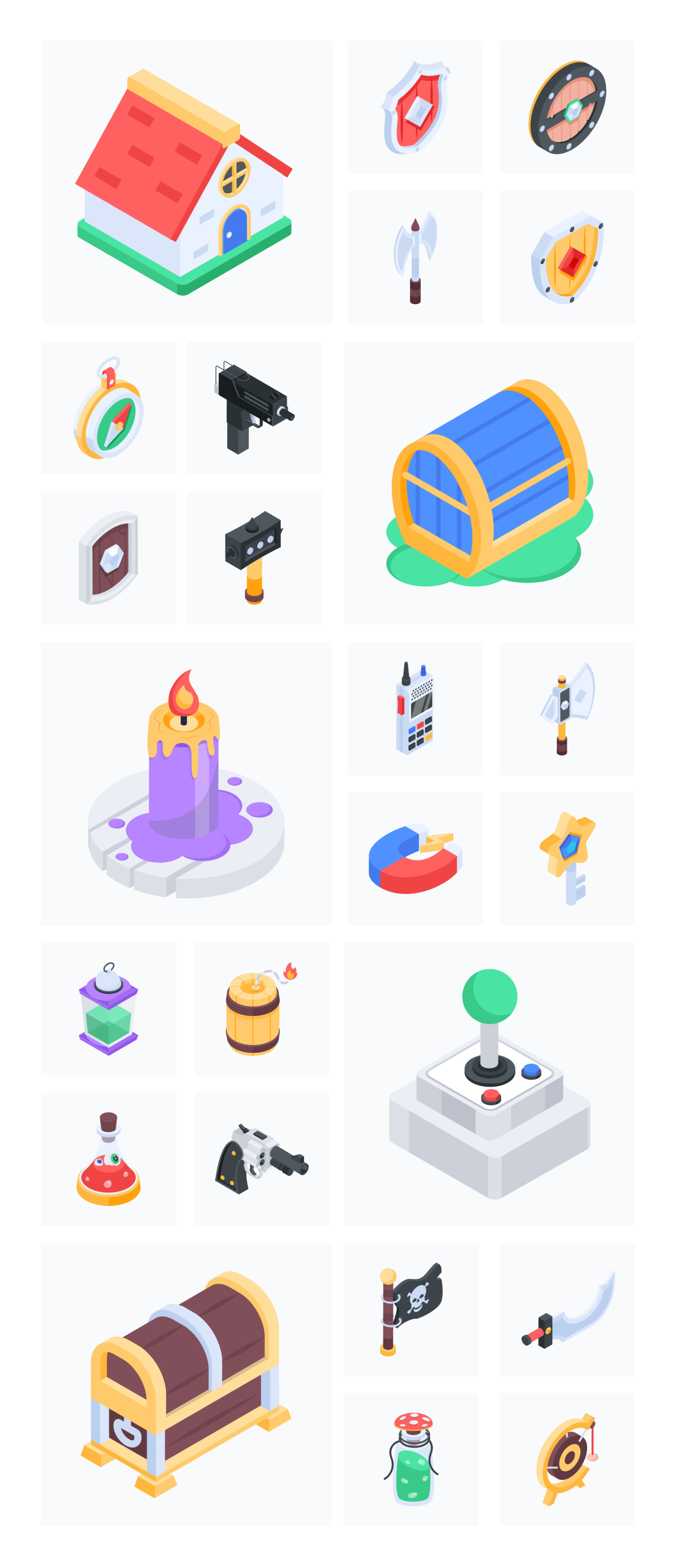 Game Weapon Isometric Icon Set