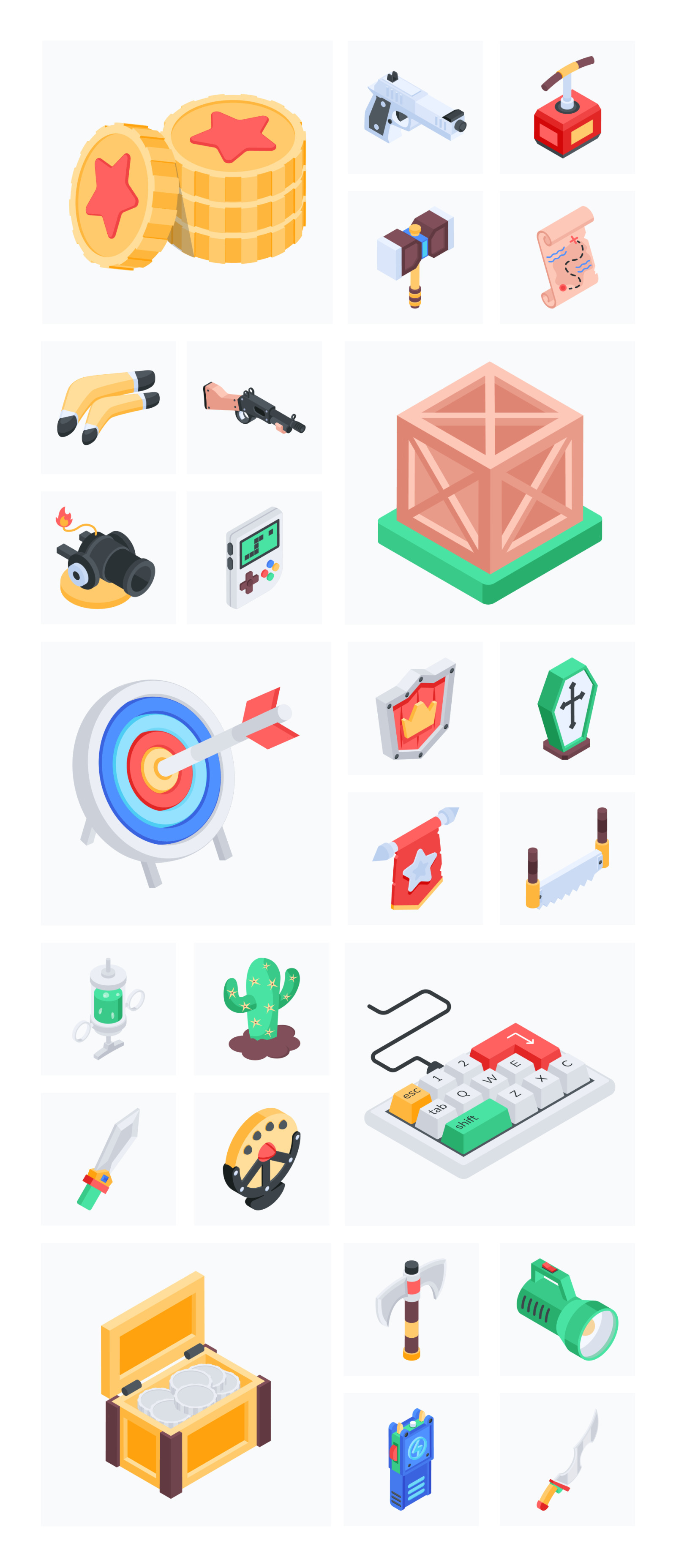 Game Weapon Isometric Icon Set