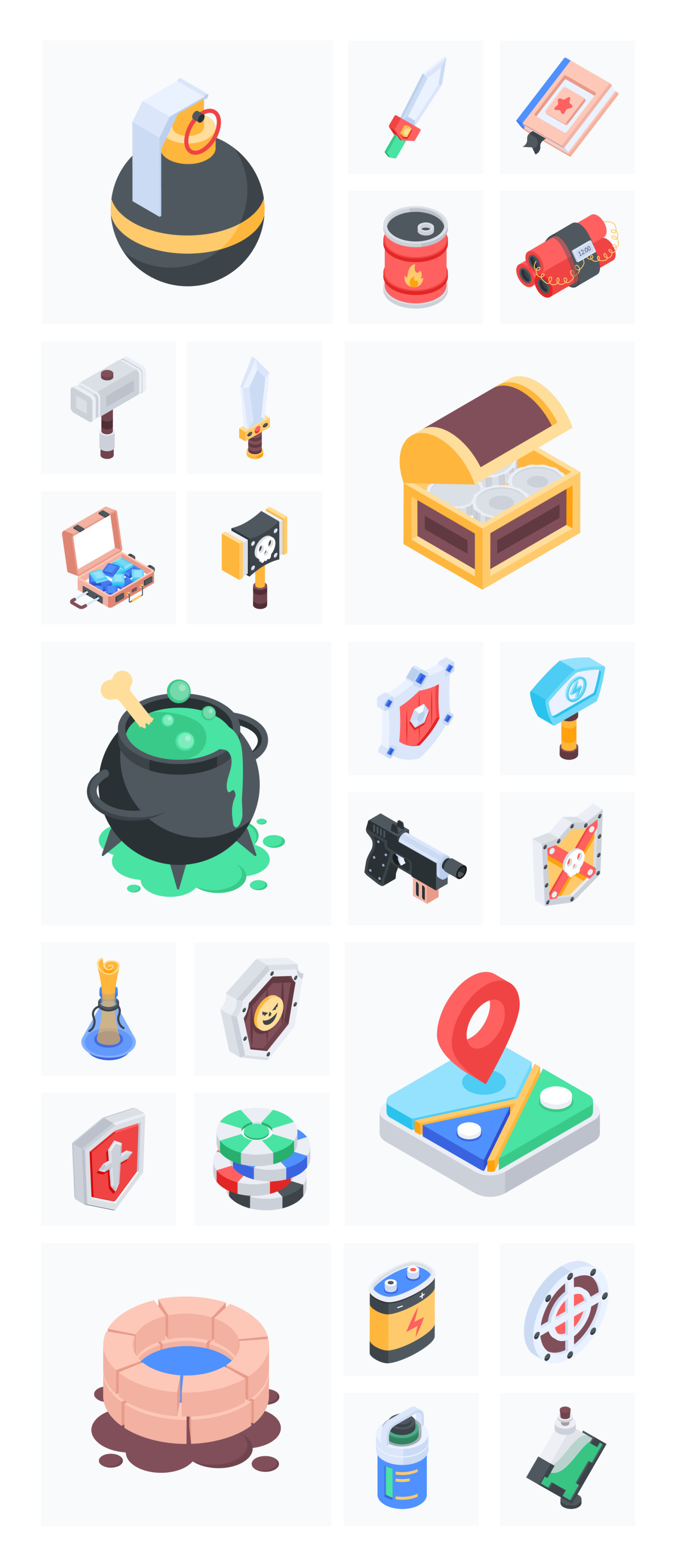 Game Weapon Isometric Icon Set