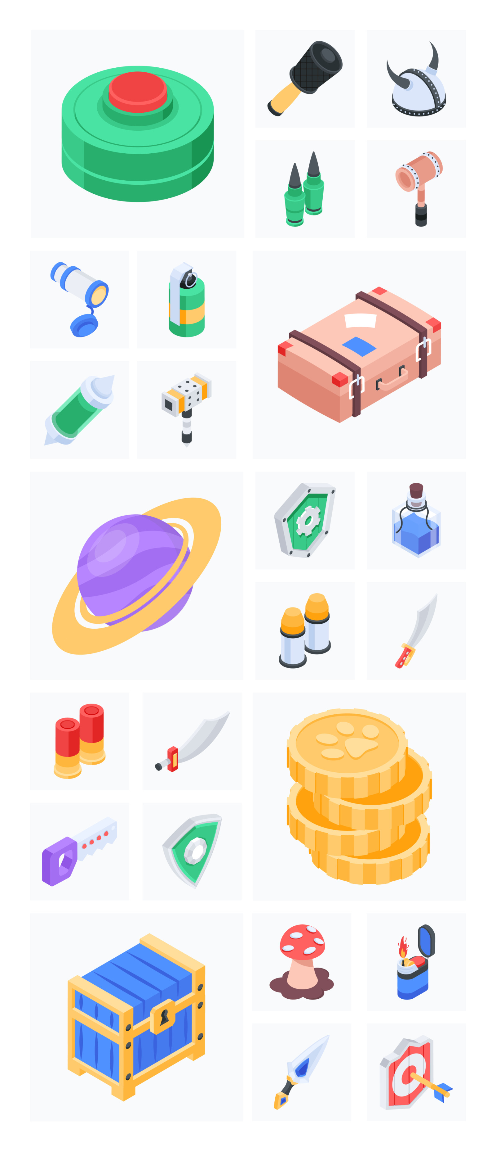 Game Weapon Isometric Icon Set