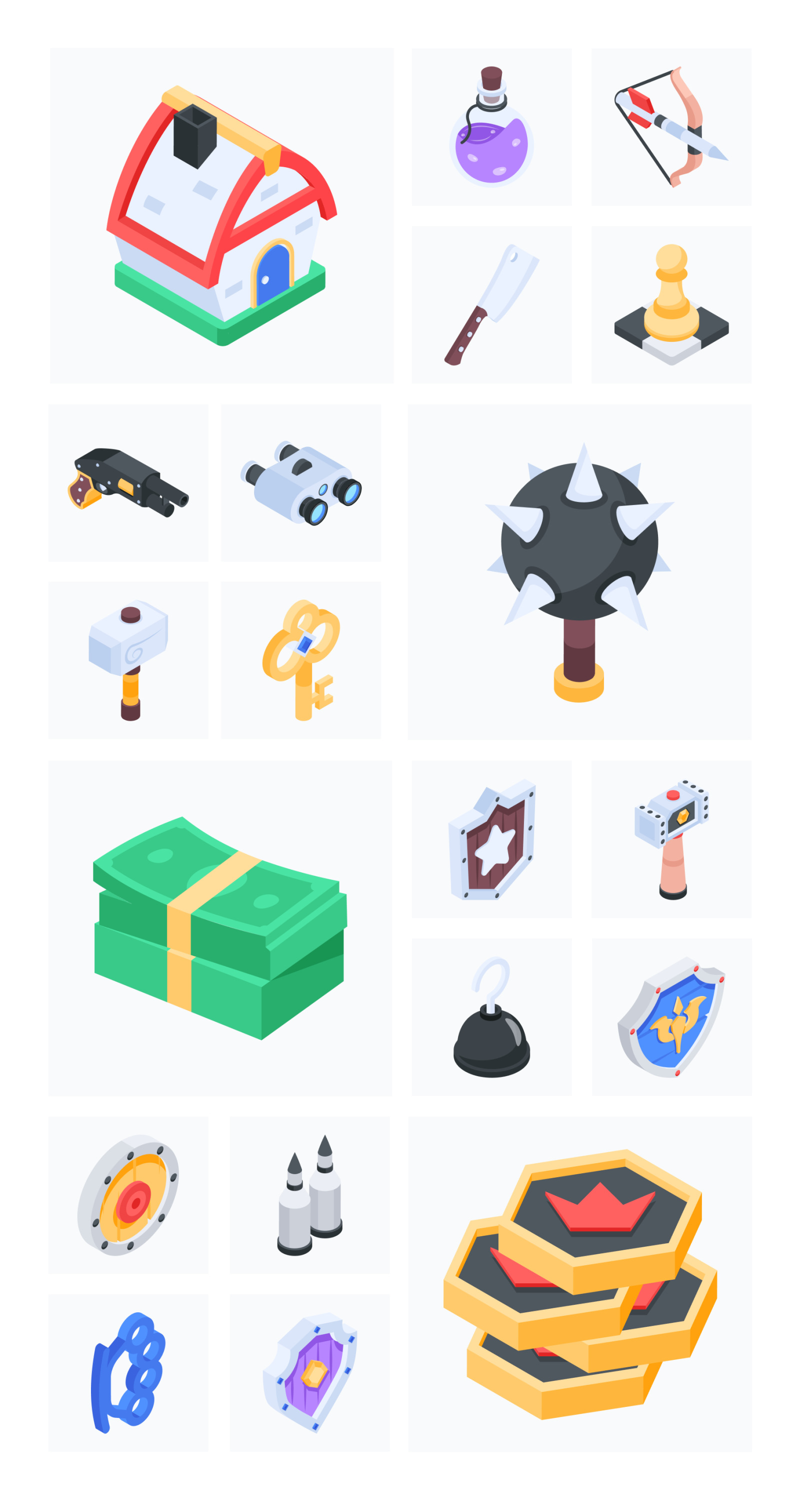 Game Weapon Isometric Icon Set