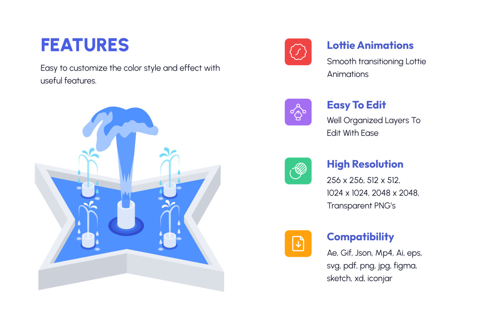 Animated Isometric Fountain Icons