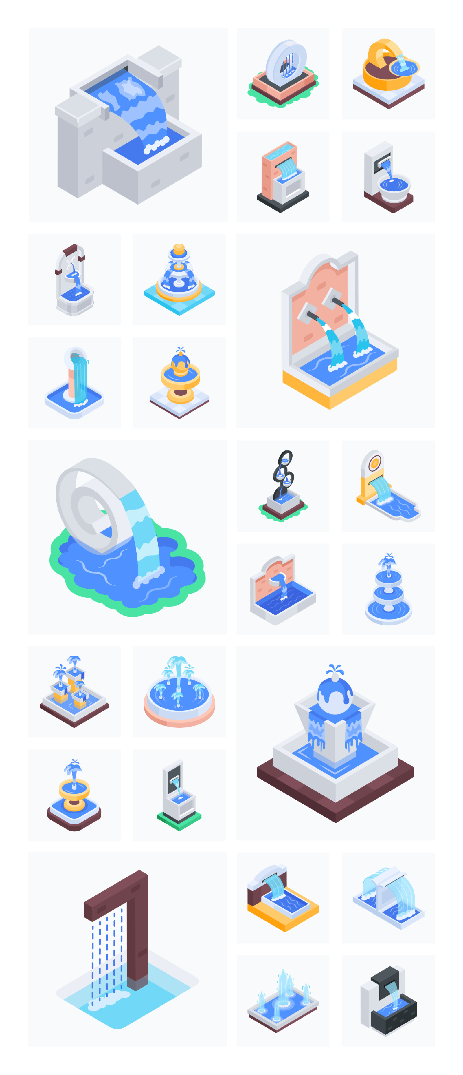 Animated Isometric Fountain Icons