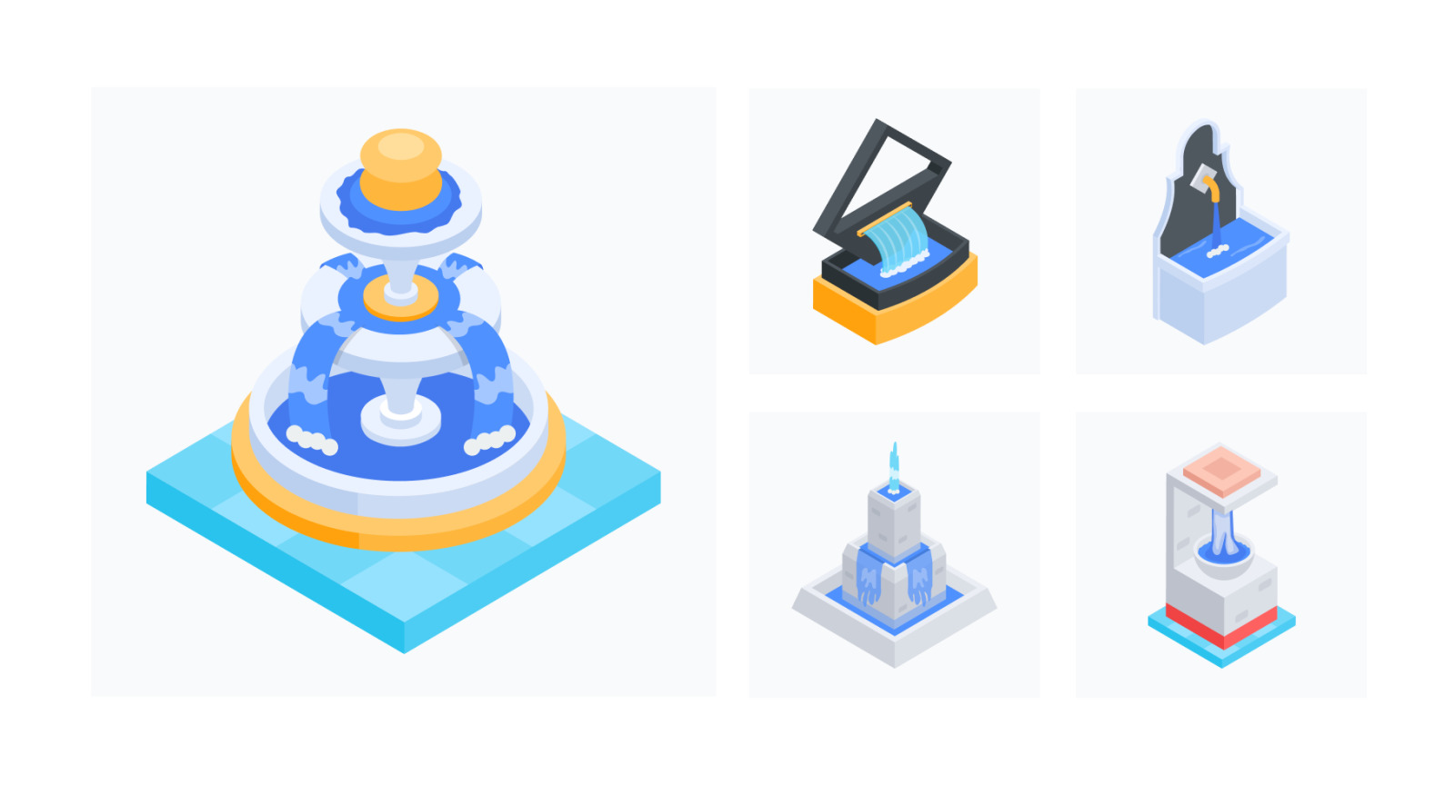 Animated Isometric Fountain Icons Animated Isometric Fountain Icons