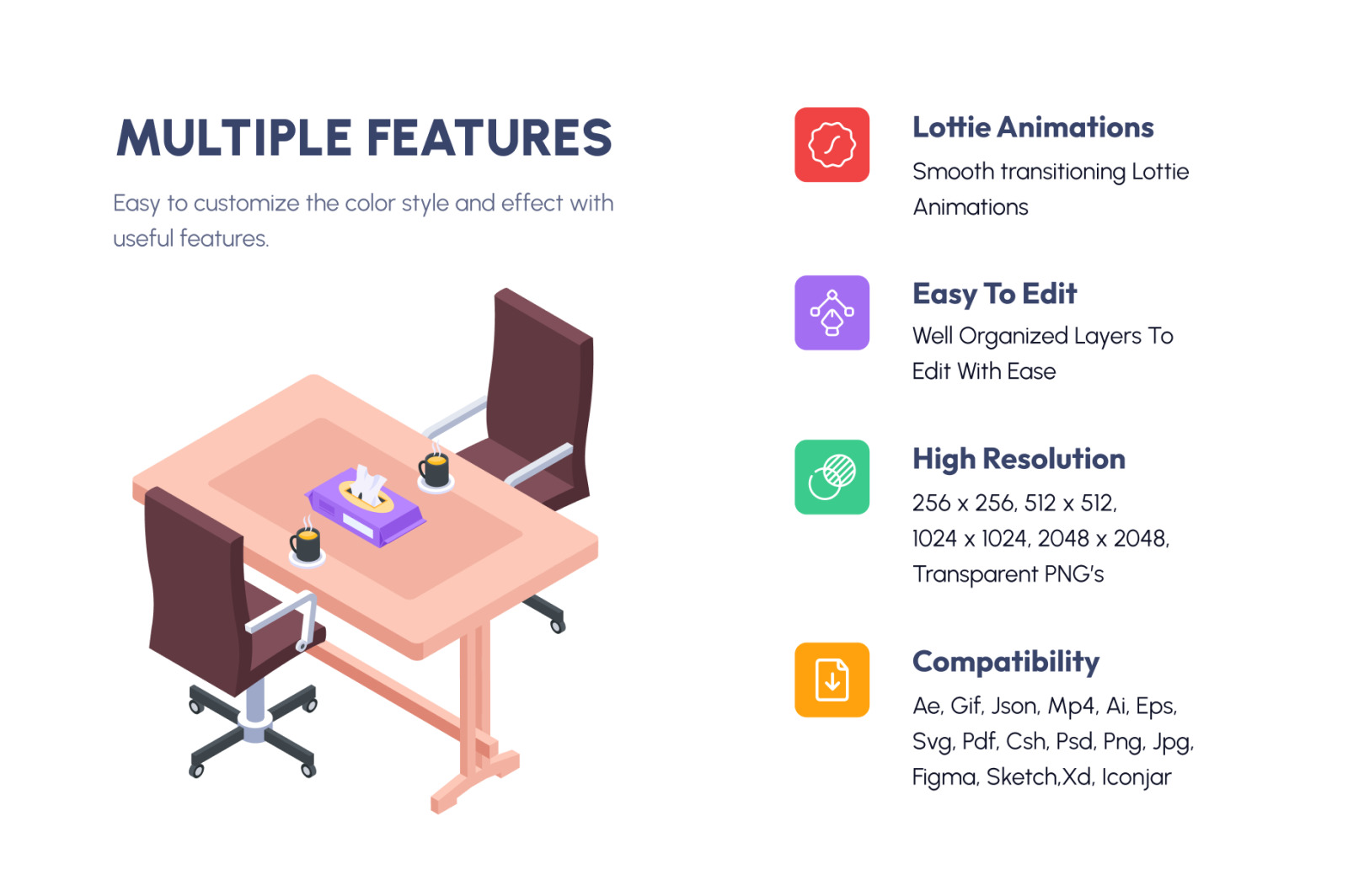 Isometric Office and Home Furniture Icons