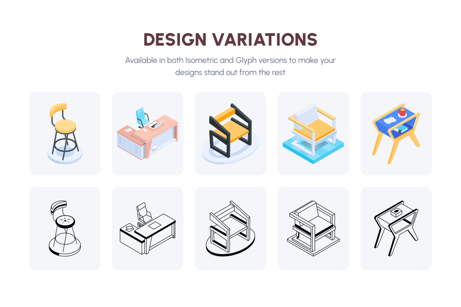 Isometric Office and Home Furniture Icons Isometric Office and Home Furniture Icons