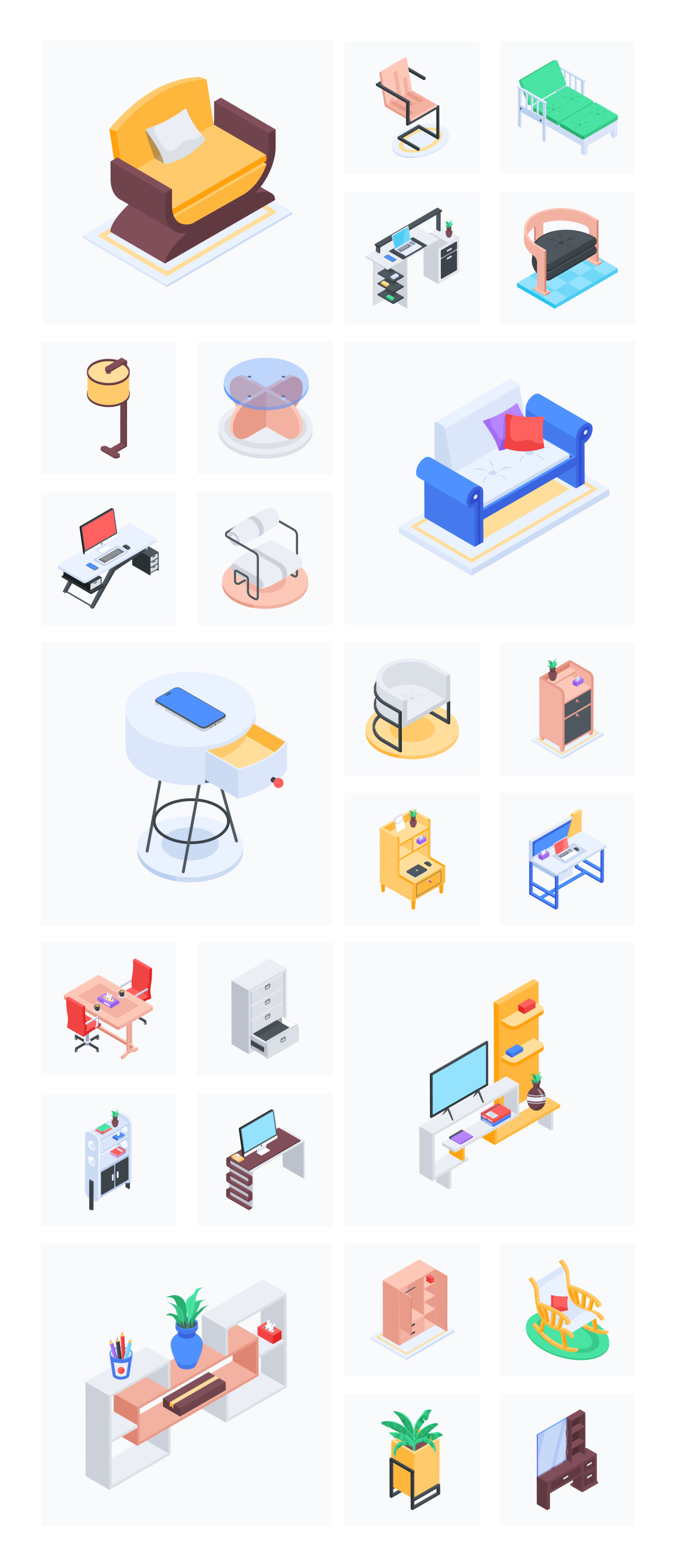 Isometric Office and Home Furniture Icons Isometric Office and Home Furniture Icons