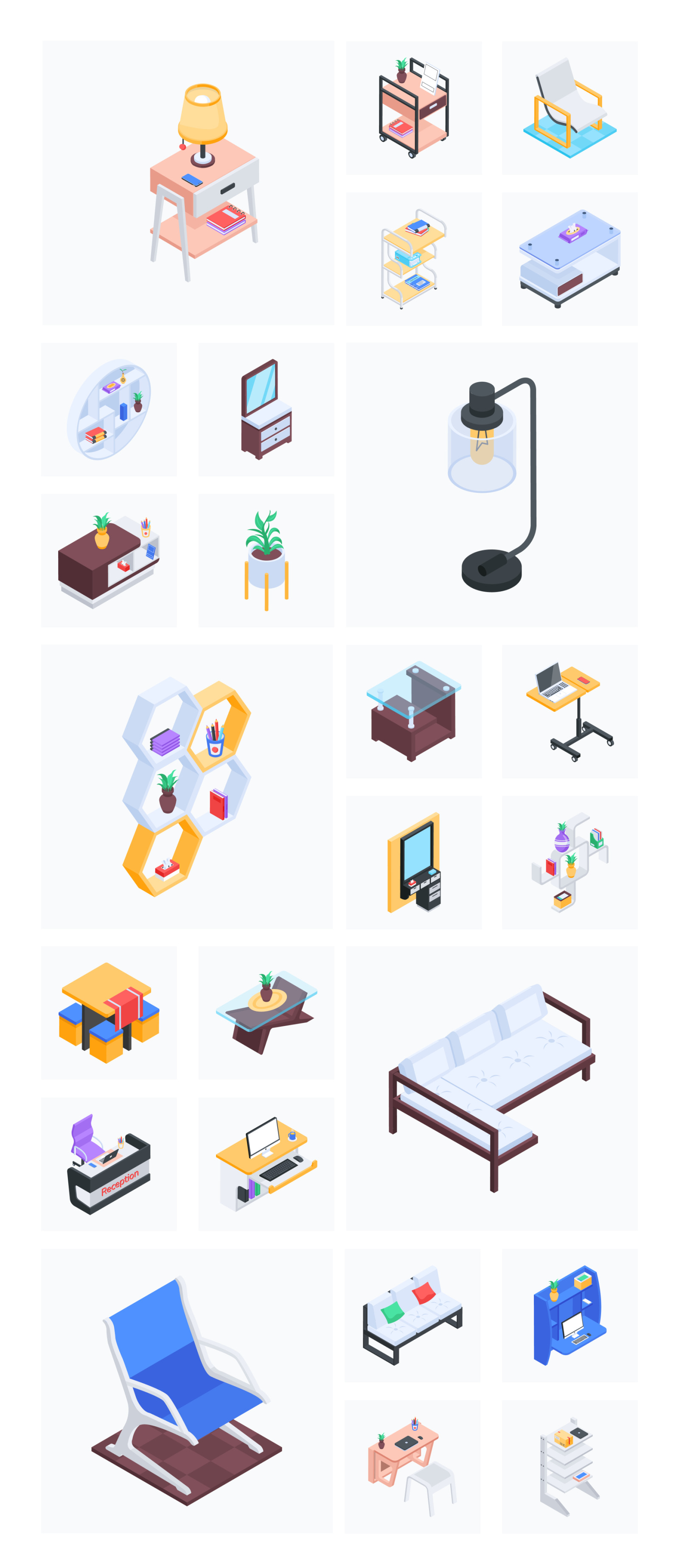 Isometric Office and Home Furniture Icons