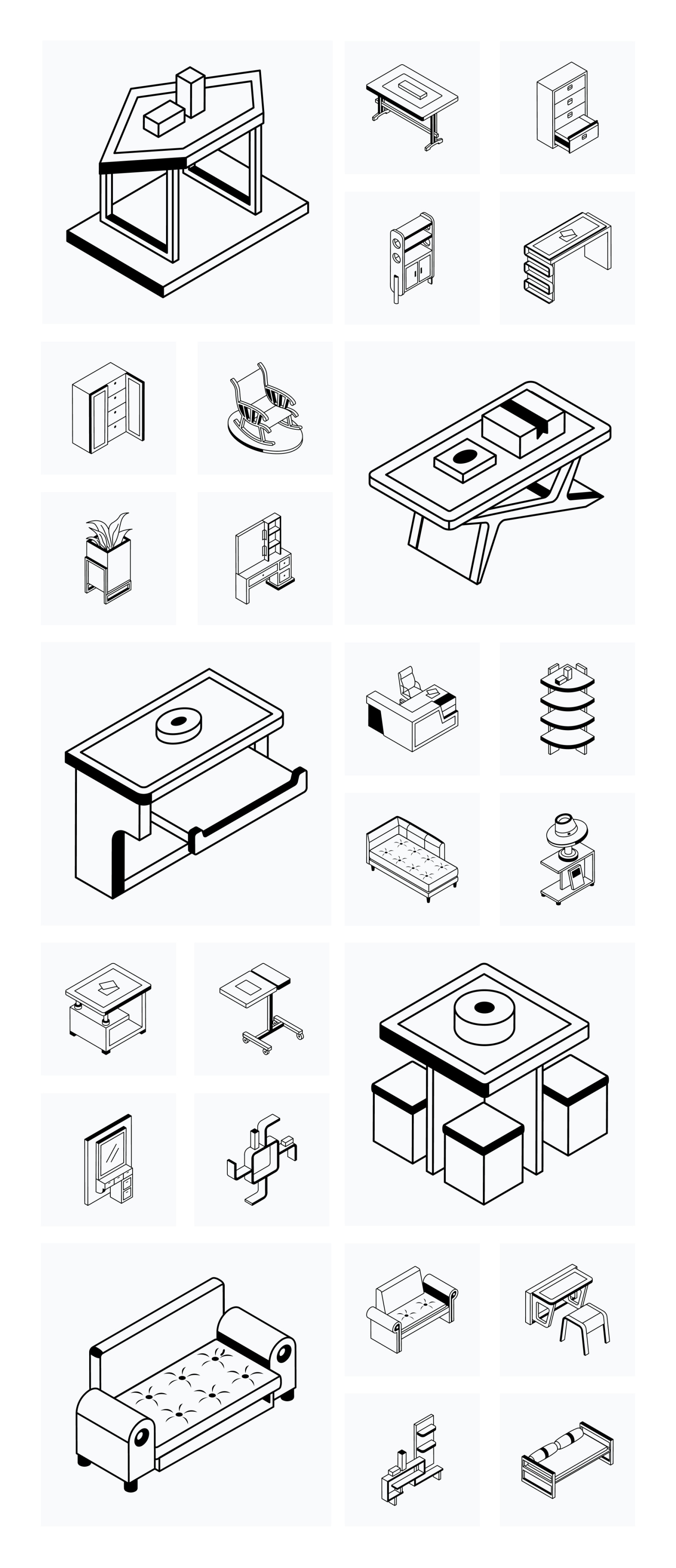 Isometric Office and Home Furniture Icons Isometric Office and Home Furniture Icons