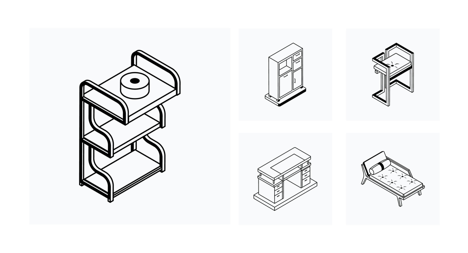 Isometric Office and Home Furniture Icons Isometric Office and Home Furniture Icons