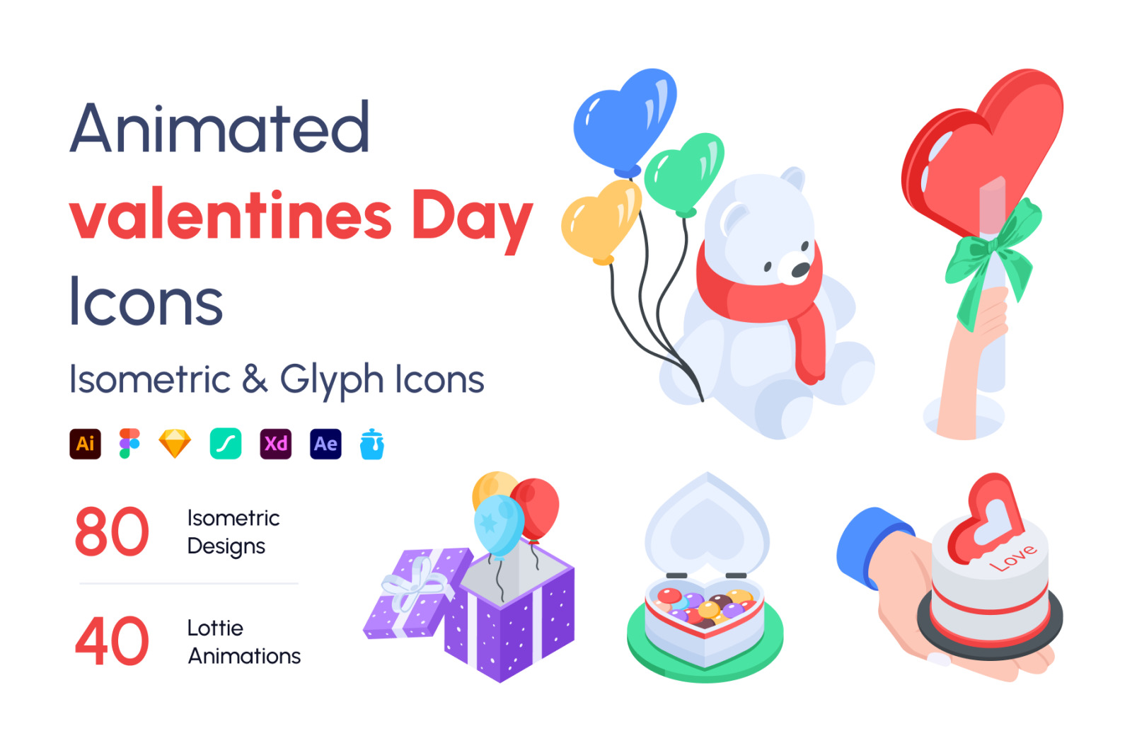 Animated Isometric Valentine Day Icons