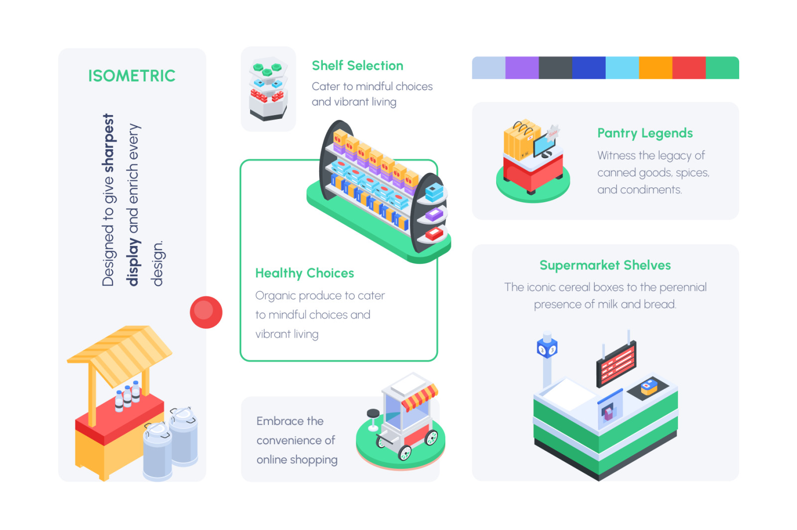 Isometric Supermarket Shelves Icons