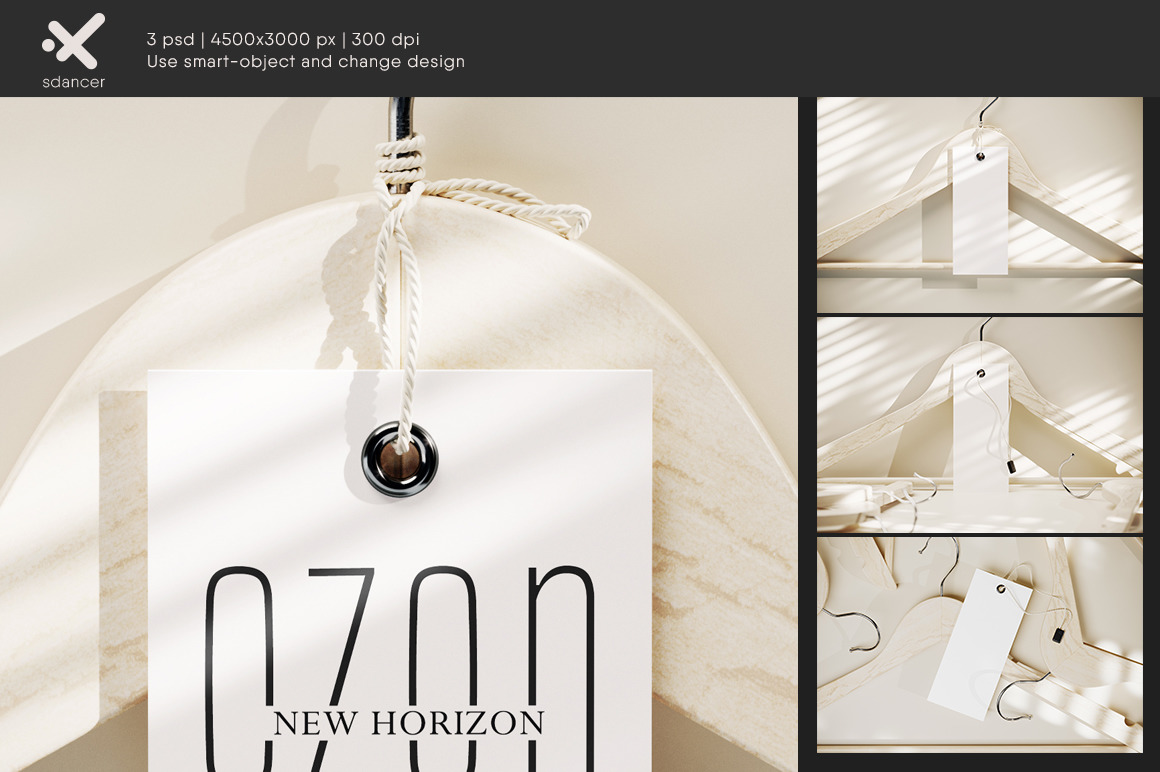 Clothes Tag with Cord on Wooden Hanger Mockup Clothes Tag with Cord on Wooden Hanger Mockup