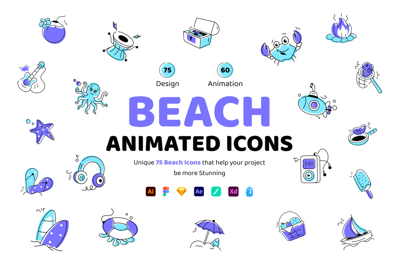 Animated Beach Icon Set Animated Beach Icon Set