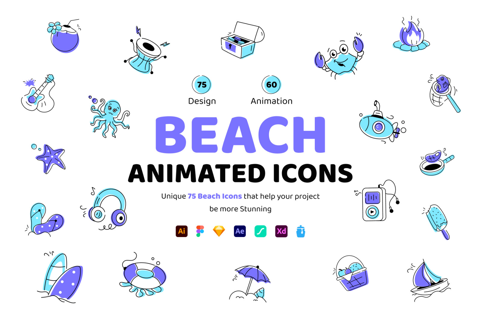 Animated Beach Icon Set